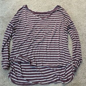 American Eagle Outfitters Striped Tee - Maroon & White